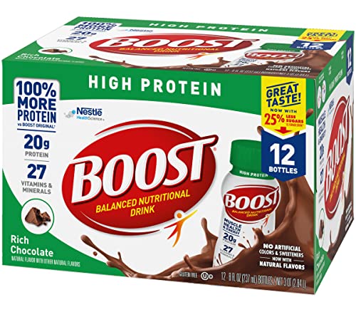 Bebida Nutricional Alta en Proteínas Boost, Chocolate Rico, Salud Muscular y Energía, 25% Menos Azúcares, 8 FL OZ, 12 Botellas - imagen 3