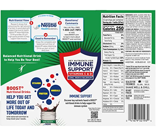 Bebida Nutricional Alta en Proteínas Boost, Chocolate Rico, Salud Muscular y Energía, 25% Menos Azúcares, 8 FL OZ, 12 Botellas - imagen 4