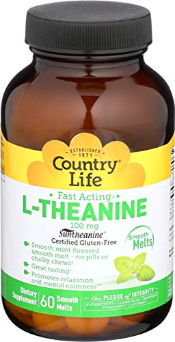 Country Life L-Theanine de Acción Rápida 100mg, 60 Tabletas Masticables con Sabor a Menta, Certificadas Sin Gluten y Veganas - imagen 5