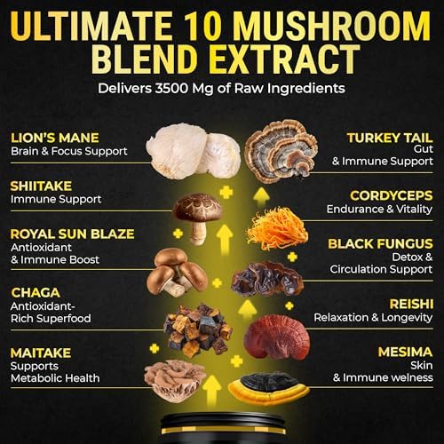 Complejo Orgánico de Hongos con Shilajit y Aceite de Coco - Suplemento de Hongo Melena de León con Ashwagandha y L-Theanina - Cápsulas para Memoria, - imagen 5