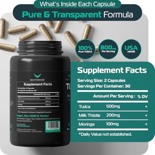 Suplemento de Apoyo Hepático NEXTGRADE TUDCA 500mg con Sales Biliares, Cardo Mariano (200mg) y Moringa (100mg) - 60 Cápsulas, eBook Incluido - imagen 2