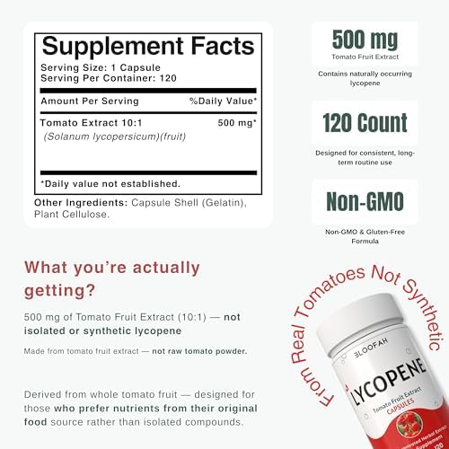 Suplemento de Licopeno Bloofah 500mg Extracto de Tomate 10:1 en Cápsulas - 120 Contenidos | Fórmula 100% Pura, No Transgénica y Libre de Gluten | - imagen 2