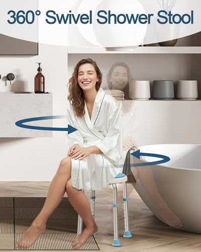 Silla de Ducha Giratoria HOMLAND, Taburete Redondo Ajustable con Respaldo y Cepillo, Asiento para Baño para Ancianos y Personas con Discapacidad - imagen 2