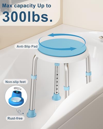 Silla de Ducha Giratoria HOMLAND, Taburete Redondo Ajustable con Respaldo y Cepillo, Asiento para Baño para Ancianos y Personas con Discapacidad - imagen 3