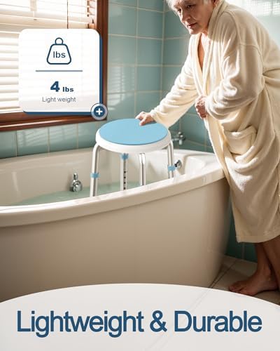 Silla de Ducha Giratoria HOMLAND, Taburete Redondo Ajustable con Respaldo y Cepillo, Asiento para Baño para Ancianos y Personas con Discapacidad - imagen 6