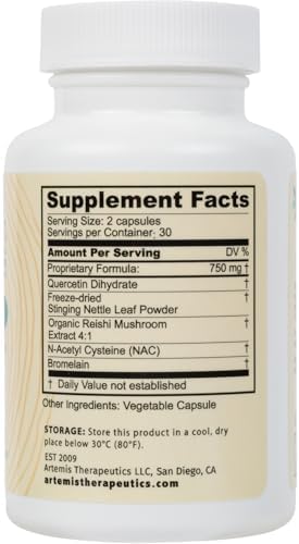 AT ARTEMIS THERAPEUTICS Lucidia Quercetina con NAC, Bromelina, Reishi y Ortiga - Suplemento para el Sistema Inmunológico y Bienestar Estacional - 60 - imagen 2