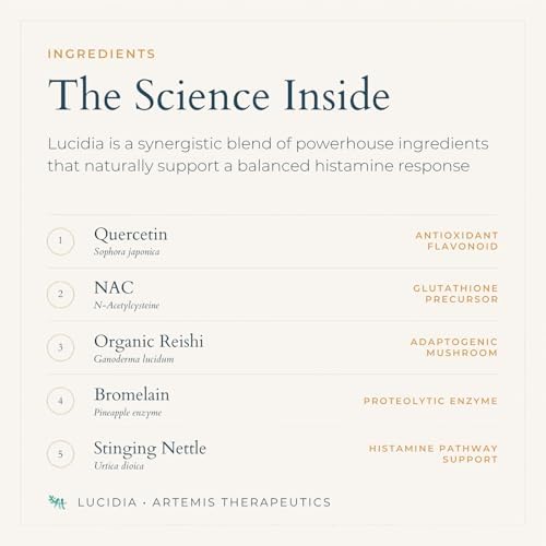 AT ARTEMIS THERAPEUTICS Lucidia Quercetina con NAC, Bromelina, Reishi y Ortiga - Suplemento para el Sistema Inmunológico y Bienestar Estacional - 60 - imagen 4