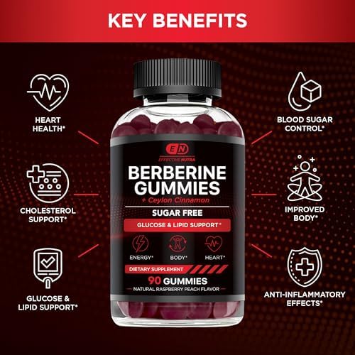 Gomitas de Berberina Effective Nutra con Canela de Ceilán | Fórmula sin azúcar de 1200mg para metabolismo y salud del corazón | Energía natural | - imagen 2