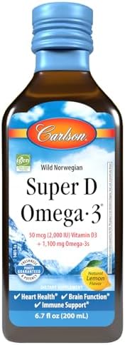 Carlson - Super D Omega-3, Aceite de Hígado de Bacalao Ártico Noruego, 2000 IU (50 mcg) de Vitamina D3, 1100 mg de Omega-3, Sostenible, Limón, 200 mL - imagen 1