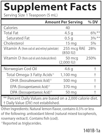 Carlson - Super D Omega-3, Aceite de Hígado de Bacalao Ártico Noruego, 2000 IU (50 mcg) de Vitamina D3, 1100 mg de Omega-3, Sostenible, Limón, 200 mL - imagen 3