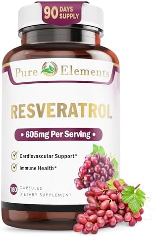 Suplemento Pure O Elements Resveratrol 1450mg Fórmula Extra Fuerte para Mejorar la Piel e Inmunidad con Té Verde, Extracto de Semilla de Uva y Más - - imagen 1
