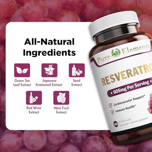 Suplemento Pure O Elements Resveratrol 1450mg Fórmula Extra Fuerte para Mejorar la Piel e Inmunidad con Té Verde, Extracto de Semilla de Uva y Más - - imagen 3