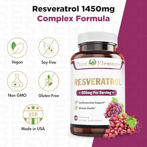 Suplemento Pure O Elements Resveratrol 1450mg Fórmula Extra Fuerte para Mejorar la Piel e Inmunidad con Té Verde, Extracto de Semilla de Uva y Más - - imagen 4