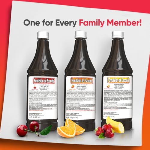 Emulsión de Aceite de Hígado de Bacalao Escocés para Niños – Sabor Cereza, Naranja y Plátano Fresa – Omega 3, Vitaminas A, D, E y B1 – Suplemento - imagen 2