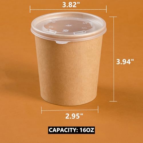 HningBuyox 80 Piezas de Envases de Papel con Tapa, Tazones de Sopa Caliente de 16 Oz, Vasos Desechables para Helado, Apto para Microondas, Color - imagen 2