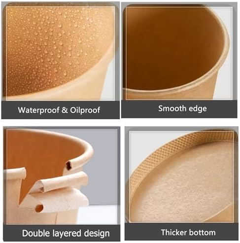 HningBuyox 80 Piezas de Envases de Papel con Tapa, Tazones de Sopa Caliente de 16 Oz, Vasos Desechables para Helado, Apto para Microondas, Color - imagen 3