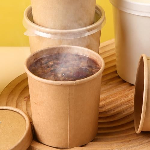 HningBuyox 80 Piezas de Envases de Papel con Tapa, Tazones de Sopa Caliente de 16 Oz, Vasos Desechables para Helado, Apto para Microondas, Color - imagen 4