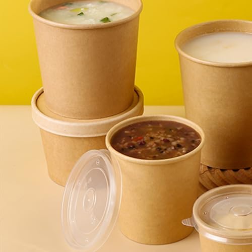 HningBuyox 80 Piezas de Envases de Papel con Tapa, Tazones de Sopa Caliente de 16 Oz, Vasos Desechables para Helado, Apto para Microondas, Color - imagen 5