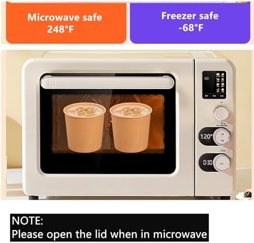 HningBuyox 80 Piezas de Envases de Papel con Tapa, Tazones de Sopa Caliente de 16 Oz, Vasos Desechables para Helado, Apto para Microondas, Color - imagen 7