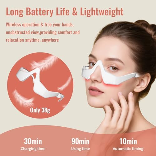 Gafas de Terapia de Luz Roja JCOTTON para Ojos, 4 Modos, Masajeador de Ojos Microcorriente, Reduce Bolsas, Ojeras, Hinchazón y Arrugas - imagen 5