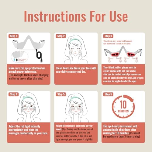 Gafas de Terapia de Luz Roja JCOTTON para Ojos, 4 Modos, Masajeador de Ojos Microcorriente, Reduce Bolsas, Ojeras, Hinchazón y Arrugas - imagen 8