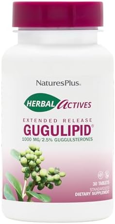 NaturesPlus Herbal Actives Gugulipid, Liberación Prolongada 1000 mg, 2.5% Guggulsteronas - 30 Tabletas Veganas - Suplemento Botánico Ayurvédico - Sin - imagen 1