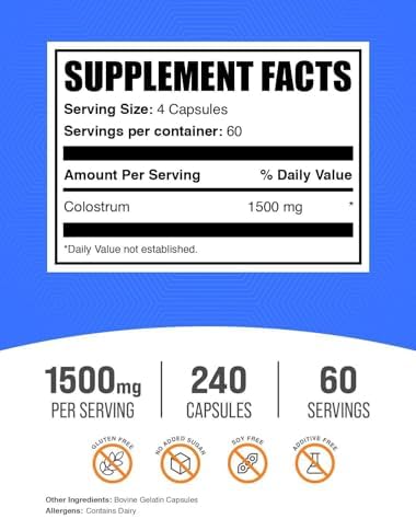 Cápsulas de Colostro BulkSupplements.com - Suplemento de Colostro Bovina, Sin Gluten, 240 Cápsulas (Paquete de 1) - imagen 2
