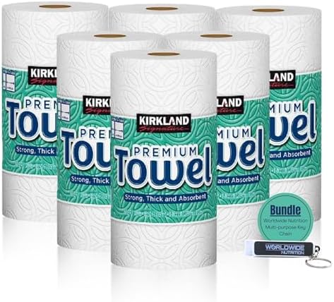 Paquete de Toallas de Papel Kirkland Premium, 6 Rollos, 160 Hojas por Rollo, 2 Capas, Absorbentes y Resistentes, Incluye Llavero Multiusos, Color - imagen 1