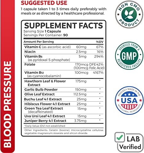 Suplemento para el Apoyo de la Presión Arterial (SIN OGM) - Hierbas Naturales, Vitaminas y Bayas Premium - Alta Dosis de Extracto de Espino - 90 - imagen 2