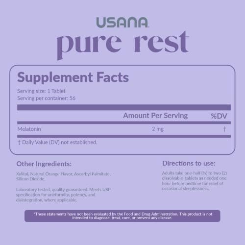 Suplemento de Melatonina USANA Pure Rest para Apoyo al Sueño – Acción Rápida – Sin Azúcar - 56 Tabletas - imagen 2