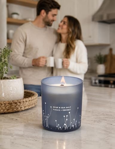 Vela Aromática de Sal Marina y Salvia Blanca con Pabilo de Madera, 10.6 oz | Vela para Limpiar el Hogar | Aromaterapia y Energía para Meditación - imagen 3