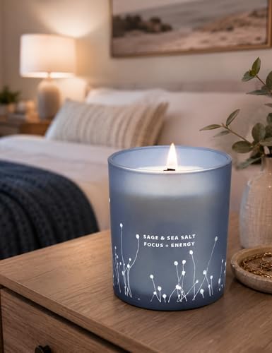 Vela Aromática de Sal Marina y Salvia Blanca con Pabilo de Madera, 10.6 oz | Vela para Limpiar el Hogar | Aromaterapia y Energía para Meditación - imagen 4