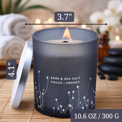 Vela Aromática de Sal Marina y Salvia Blanca con Pabilo de Madera, 10.6 oz | Vela para Limpiar el Hogar | Aromaterapia y Energía para Meditación - imagen 5