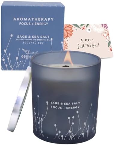 Vela Aromática de Sal Marina y Salvia Blanca con Pabilo de Madera, 10.6 oz | Vela para Limpiar el Hogar | Aromaterapia y Energía para Meditación - imagen 6