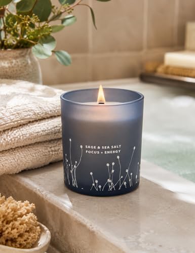 Vela Aromática de Sal Marina y Salvia Blanca con Pabilo de Madera, 10.6 oz | Vela para Limpiar el Hogar | Aromaterapia y Energía para Meditación - imagen 7