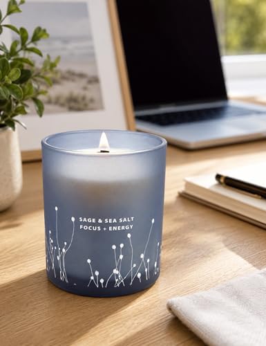 Vela Aromática de Sal Marina y Salvia Blanca con Pabilo de Madera, 10.6 oz | Vela para Limpiar el Hogar | Aromaterapia y Energía para Meditación - imagen 8