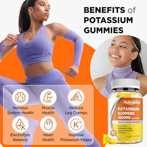 Gomitas de Potasio HOLLEGEND 1000mg, Mezcla de Máxima Absorción con Vitamina B6 y Magnesio, Suplemento Sin Azúcar para Adultos, 60 Unidades - imagen 4