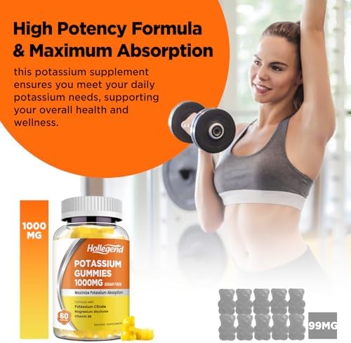 Gomitas de Potasio HOLLEGEND 1000mg, Mezcla de Máxima Absorción con Vitamina B6 y Magnesio, Suplemento Sin Azúcar para Adultos, 60 Unidades - imagen 5
