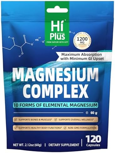 Suplemento de Complejo de Magnesio con 10 Formas de Magnesio Elemental, 1200 mg por Porción, Cápsulas Veganas de Alta Absorción, No OGM - imagen 1