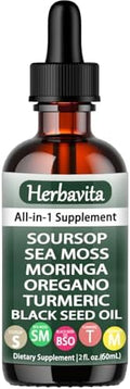 Gotas Líquidas Herbavita de Guanábana 10 en 1 con Musgo Marino, Moringa, Cúrcuma y Aceite de Semilla Negra – Vegano, No GMO, Apoyo Inmunológico y - imagen 1