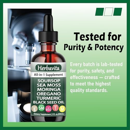 Gotas Líquidas Herbavita de Guanábana 10 en 1 con Musgo Marino, Moringa, Cúrcuma y Aceite de Semilla Negra – Vegano, No GMO, Apoyo Inmunológico y - imagen 6