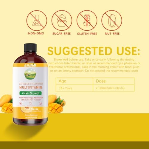 Multivitamínico Líquido Completo + Crecimiento Capilar, Promueve Metabolismo Energético y Función de Piel y Cabello | Vitamina C D | Vitaminas B | - imagen 4