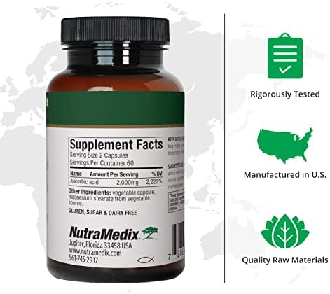 NutraMedix Vitamina C 1000mg - Suplemento Antioxidante para el Sistema Inmunológico y Salud Cardiaca - Ácido Ascórbico - Vegano, No Transgénico (120 - imagen 2