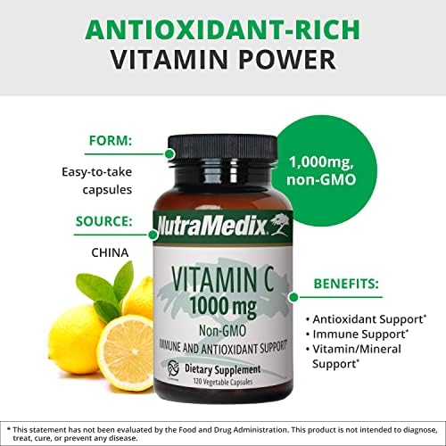 NutraMedix Vitamina C 1000mg - Suplemento Antioxidante para el Sistema Inmunológico y Salud Cardiaca - Ácido Ascórbico - Vegano, No Transgénico (120 - imagen 4