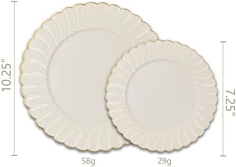 Platos Desechables Sobel & Gala PREMIUM de 40 Piezas en Marfil con Borde Dorado - 20 para Cena y 20 para Postre - Elegantes Suministros para Bodas y - imagen 2