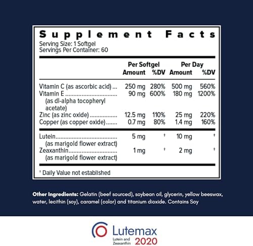 Suplemento de Vitaminas y Minerales para los Ojos Sight Guardian AREDS2 (120 cápsulas, suministro de 60 días) - Fórmula Baja en Zinc - Suplemento - imagen 2