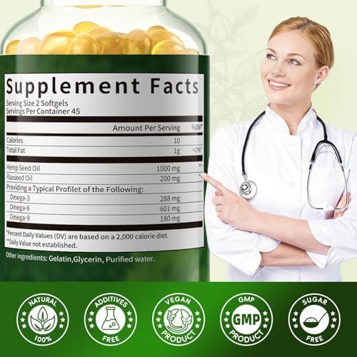 (2 Paquetes) Cápsulas de Aceite de Semilla de Cáñamo con Aceite de Linaza - Ricas en Omega 3 6 9 - Suplemento Vegano para Piel Radiante, Confort - imagen 8