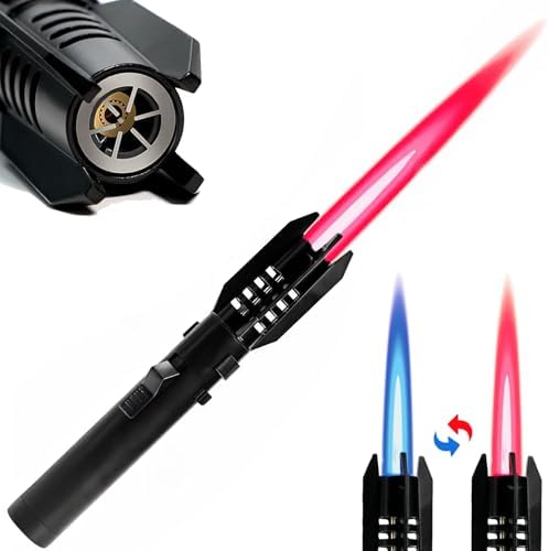 Encendedor ZMQW a Prueba de Viento, Lighter de Camping Rojo/Azul, Llama Jet Grande Ajustable con Bloqueo de Seguridad, Recargable para Parrillas y - imagen 1