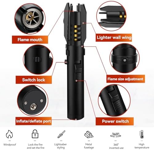 Encendedor ZMQW a Prueba de Viento, Lighter de Camping Rojo/Azul, Llama Jet Grande Ajustable con Bloqueo de Seguridad, Recargable para Parrillas y - imagen 2