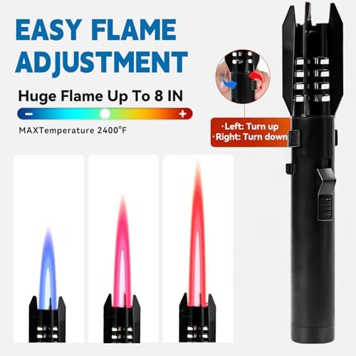 Encendedor ZMQW a Prueba de Viento, Lighter de Camping Rojo/Azul, Llama Jet Grande Ajustable con Bloqueo de Seguridad, Recargable para Parrillas y - imagen 3